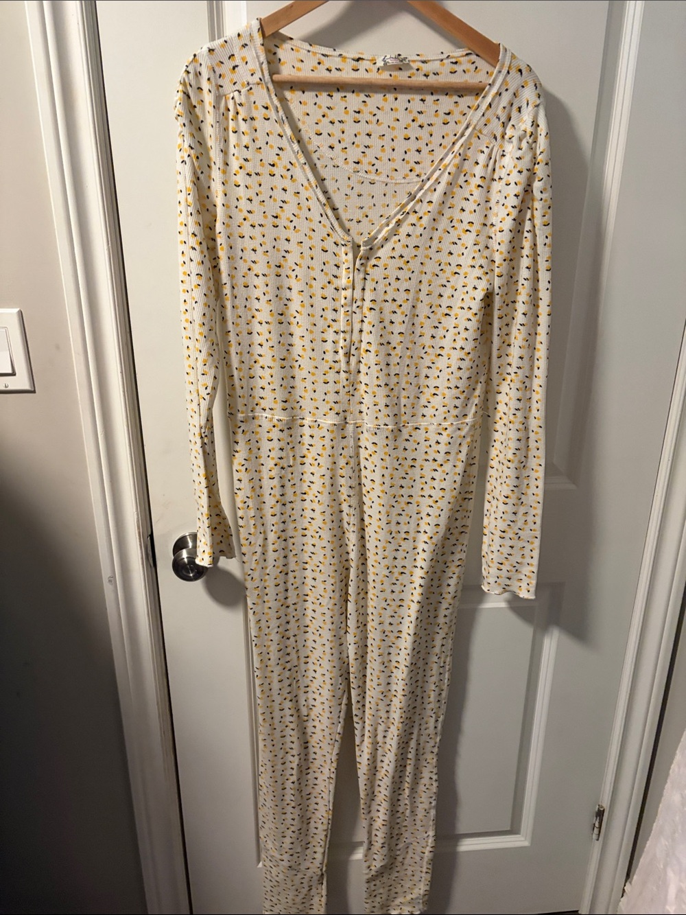 Free People White One-Piece Pajama with Yellow Print